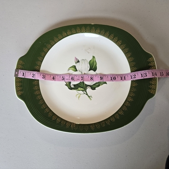 Trillium Forest Green Filigree By Limoges-American 14' Oval Serving Platter. - Picture 2 of 5